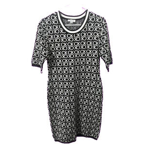 CALVIN KLEIN BLACK & WHITE CK LOGO ALL OVER KNIT SWEATER DRESS - NWT - SZ 2X